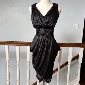 Black Draped V-Neck Sleeveless Dress